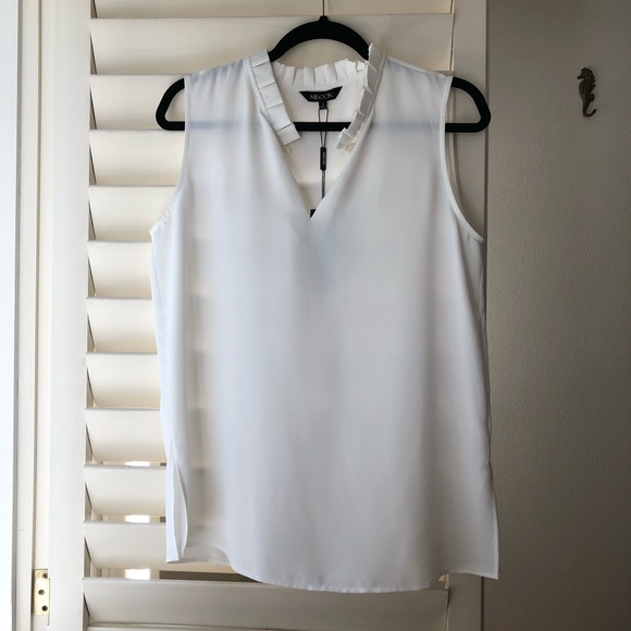 White Misook Sleeveless Blouse w/ Ruffle Collar - Picture 1 of 6
